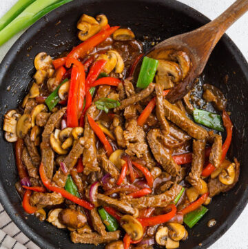 gluten free Mongolian beef in a pan