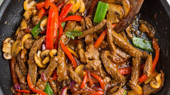 gluten free Mongolian beef in a pan