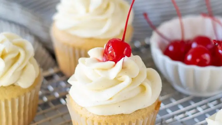 Gluten Free Root Beer Cupcakes with a cherry on top