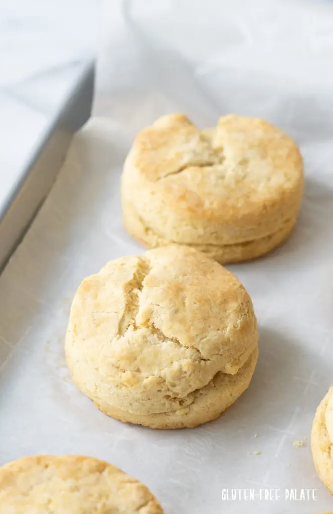 Gluten-Free Southern Biscuits on a baking sheet.