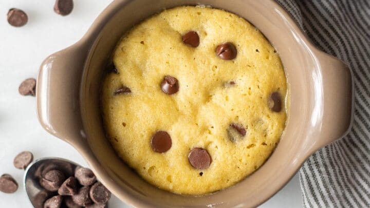 Gluten Free Chocolate Chip Mug Cookie with a spoon