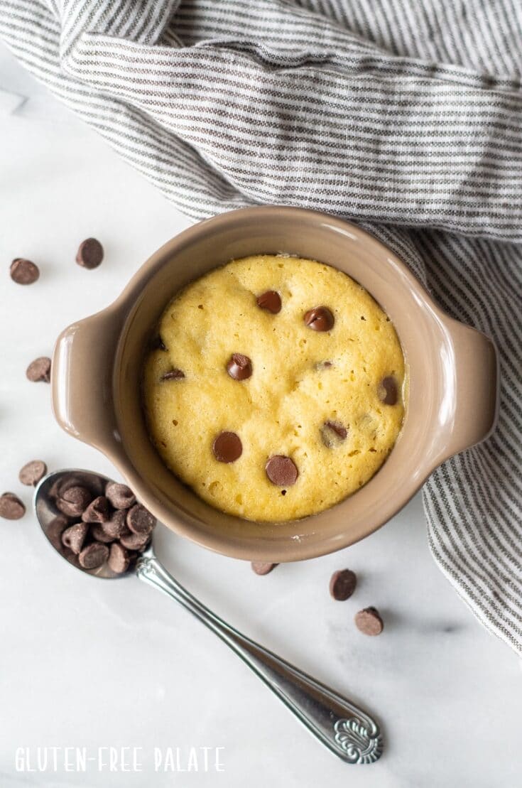 Gluten Free Chocolate Chip Mug Cookie with a spoon