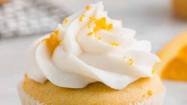 close up of a gluten free orange cupcake