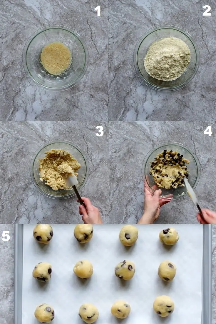 a collage of six photos showing how to make paleo cookie dough