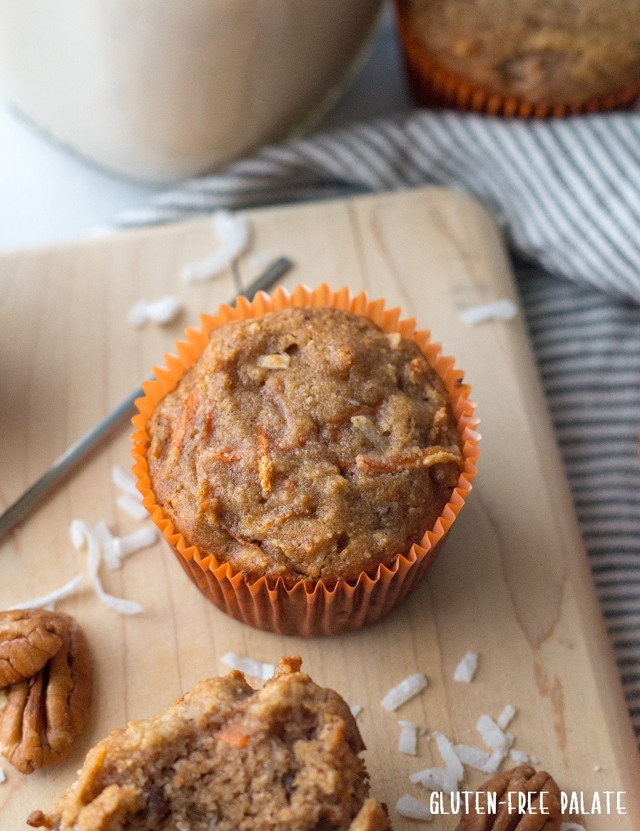 Grain-free Carrot Cake Muffin topped with coconut