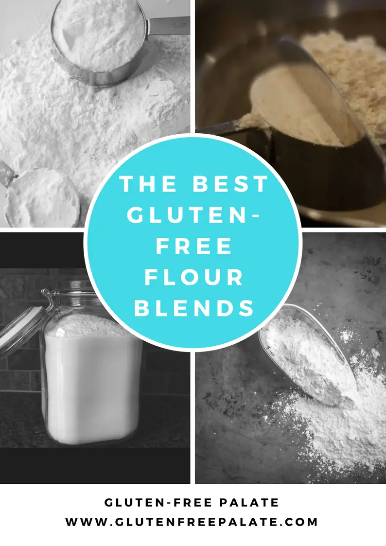 a collage of four photos of gluten free flour with the text the best gluten-free flour blends in text in the center