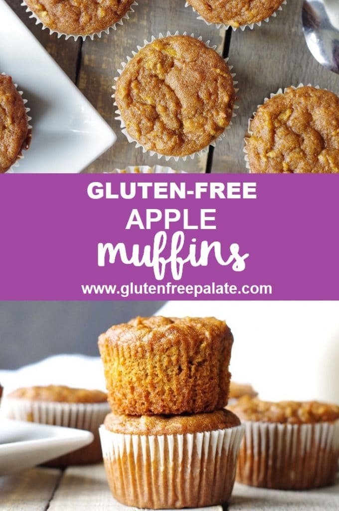 a pinterest pin collage of two photos of apple muffins with the words gluten-free apple muffins in text in the center