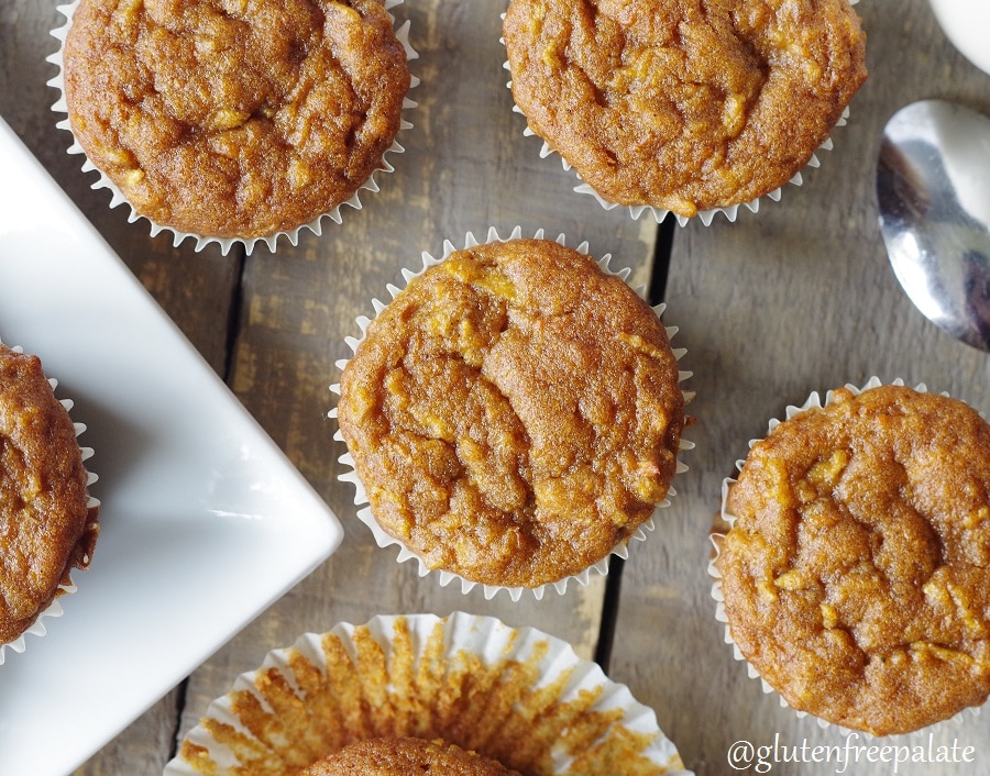 a close up of a top down view of gluten-free apple muffins