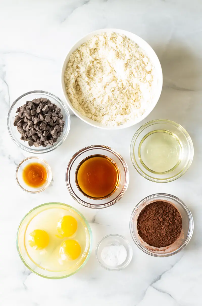 top down view of ingredients in paleo chocolate muffins