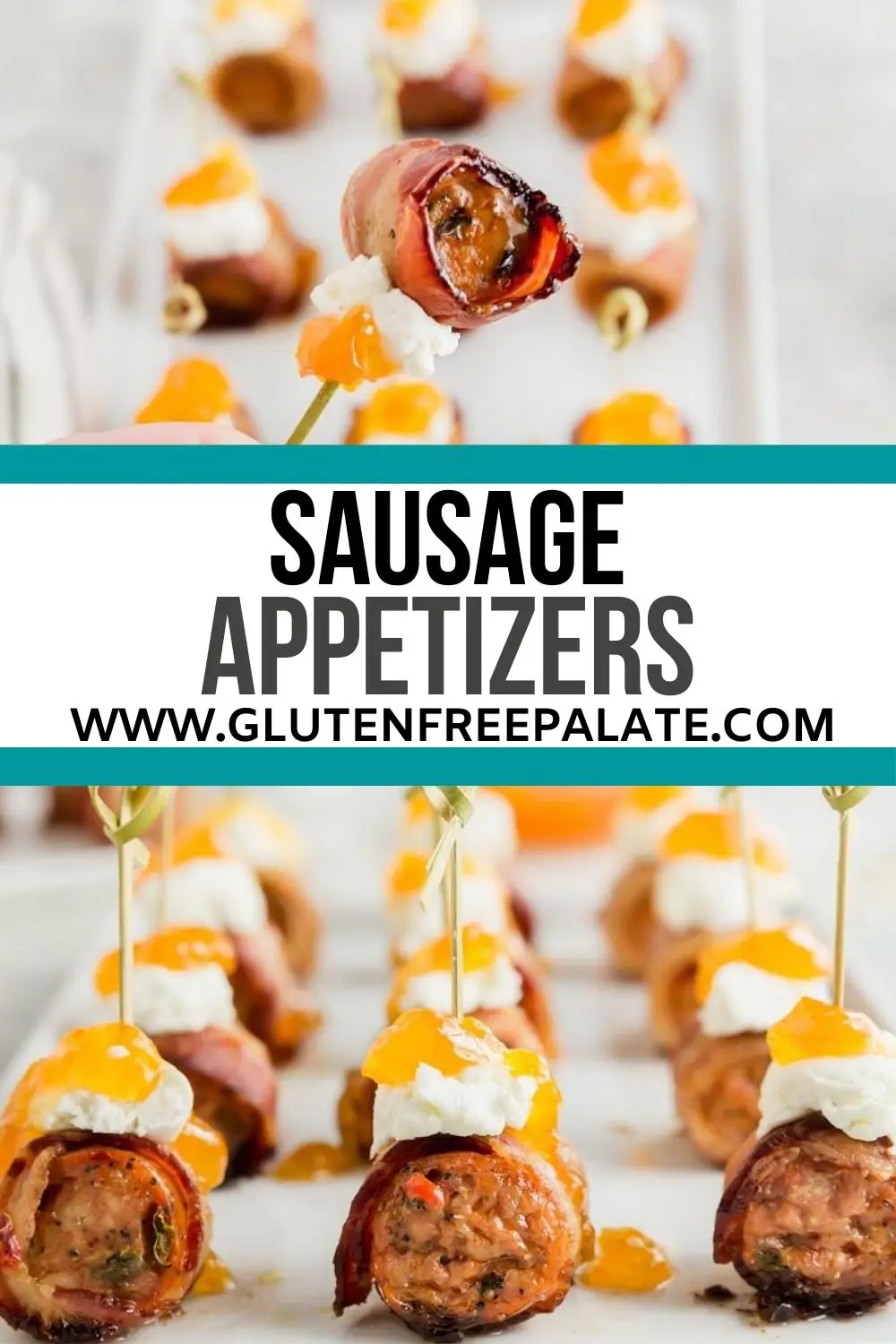 a pinterest pin collage for sausage appetizers