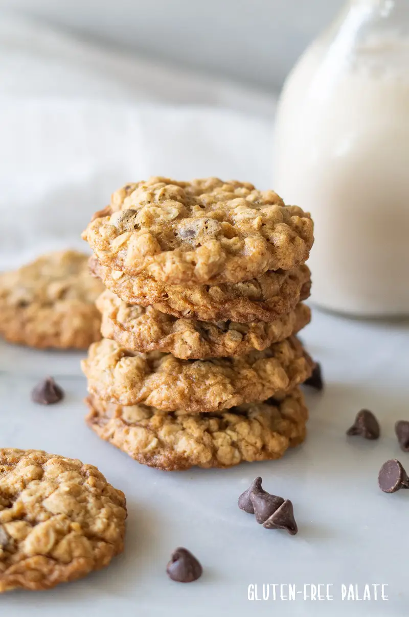 four gluten-free oatmeal cookies stacked