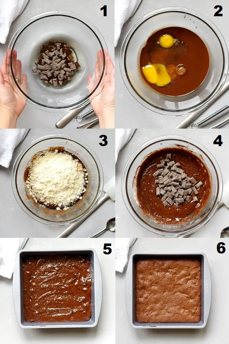 a collage of six photos showing the steps how to make paleo brownies
