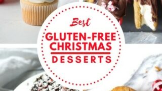 a collage of four dessert images with the words best gluten-free christmas desserts in the center of the image in red