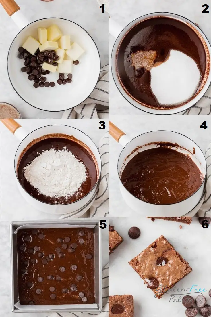 a collage of six photos showing how to make vegan gluten free brownies