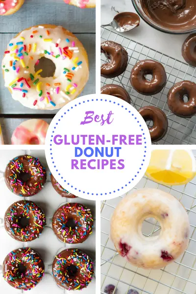 a pinterest pin collage of four different donut types with the words best gluten free donut recipes in the center