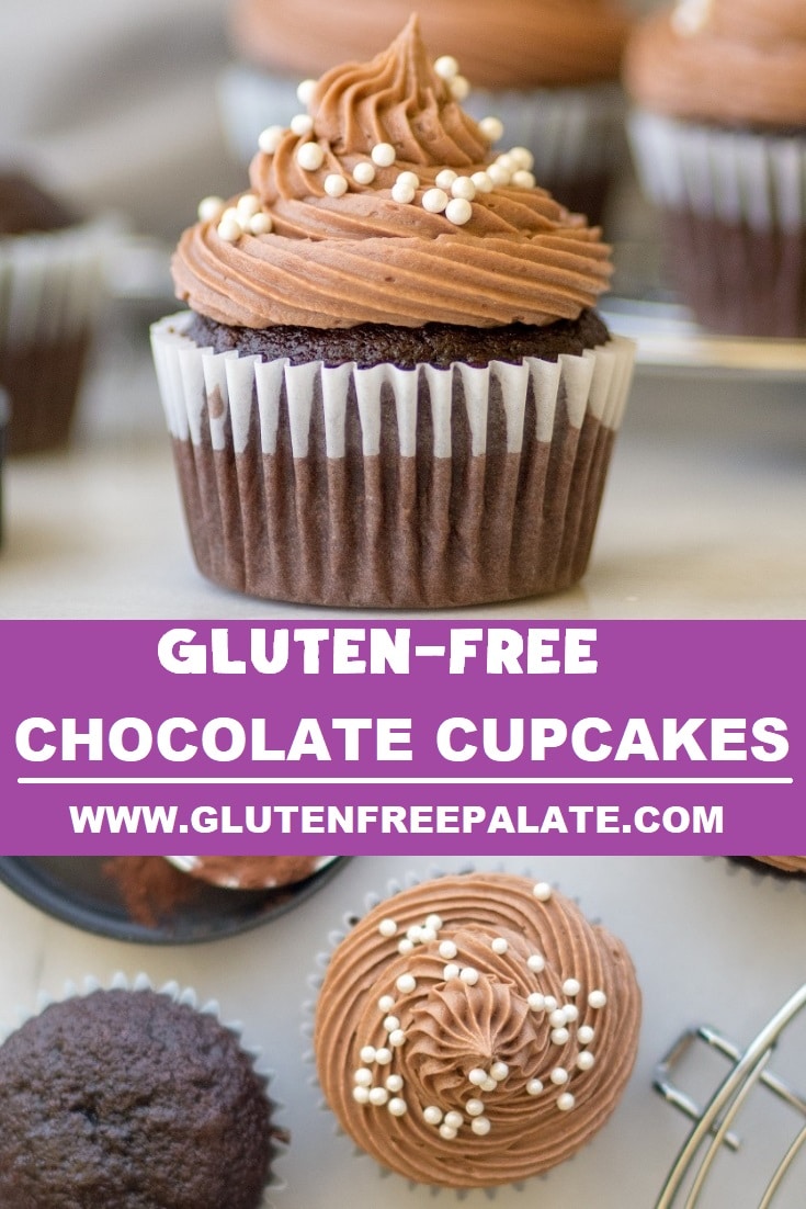 a pinterest pin of two photos of chocolate cupcakes with the words gluten free chocolate cupcakes written in the center