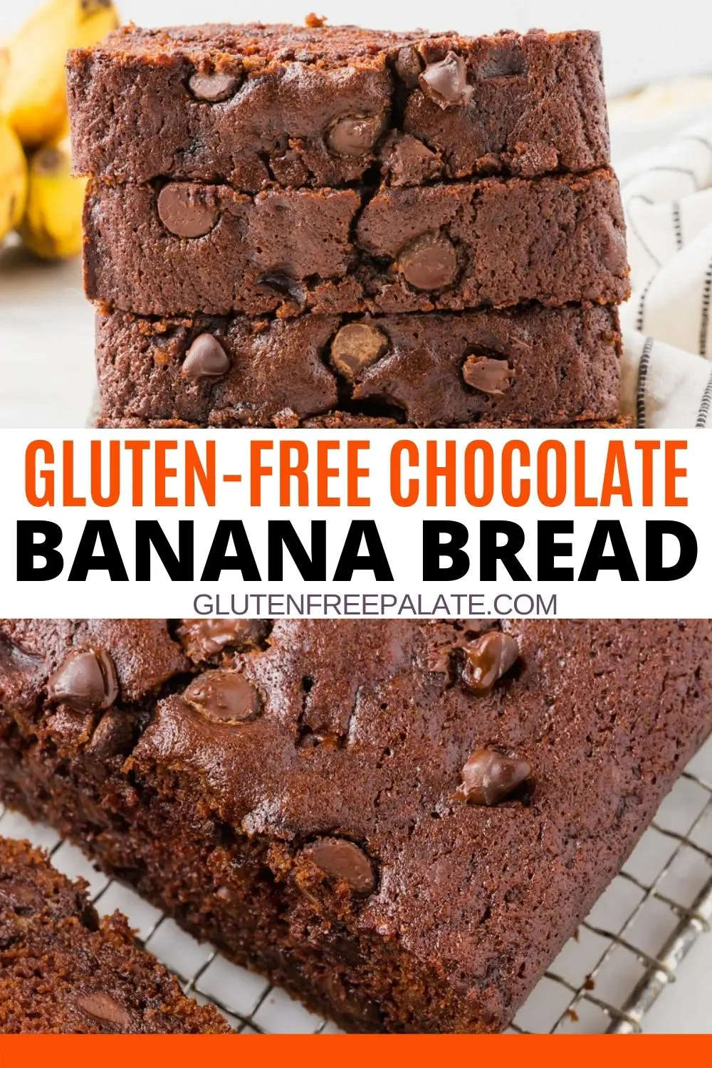 pinterest pin collage for gluten free chocolate banana bread