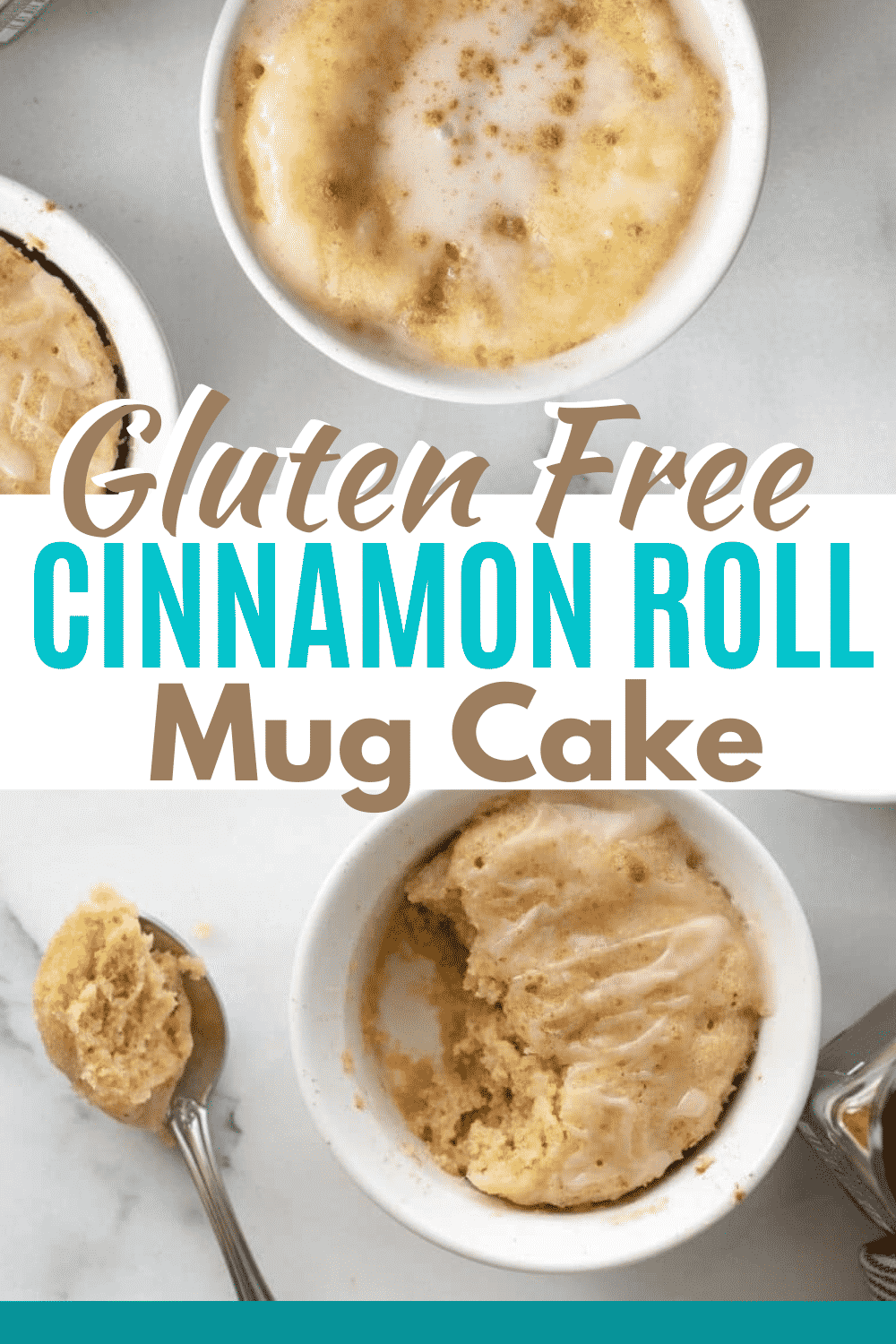 a pinterest pin collage for gluten free cinnamon roll mug cake