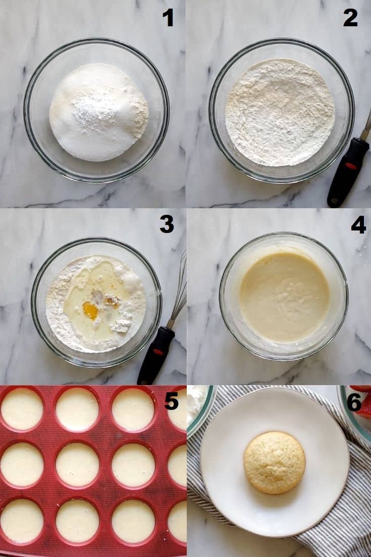 a collage of six photos showing how to make gluten free strawberry shortcake