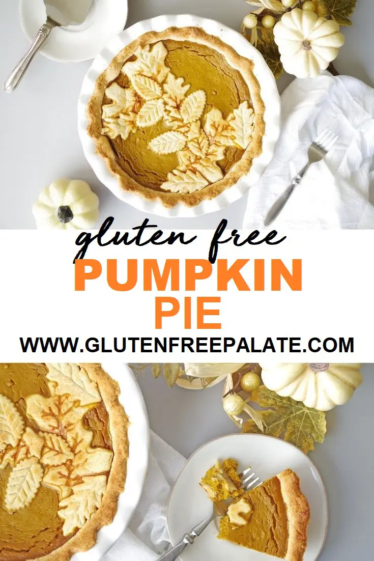 a pinterest pin with two photos of gluten-free pumpkin pie with the words gluten-free pumpkin pie in the center.