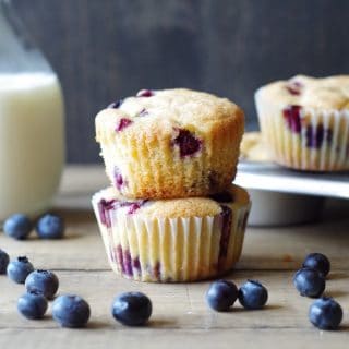 two stacked Gluten-free blueberry muffins