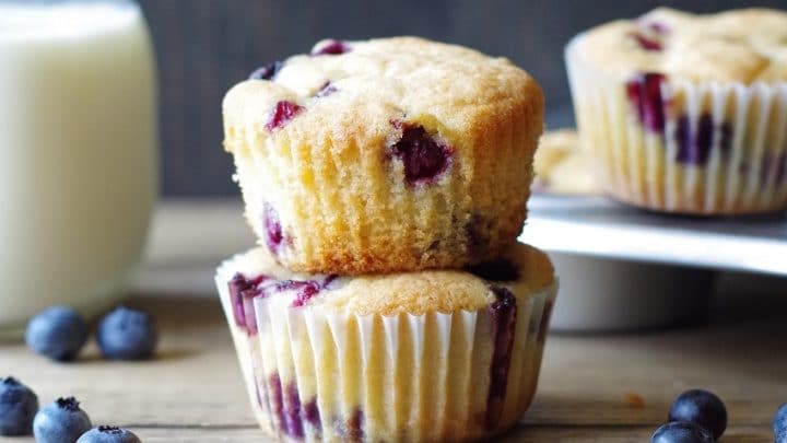 two stacked Gluten-free blueberry muffins