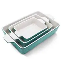 Bakeware Set, Krokori Rectangular Baking Pan Ceramic Glaze Baking Dish for Cooking, Kitchen, Cake Dinner, Banquet and Daily Use - Aquamarine, 3 Pack of Rectangular