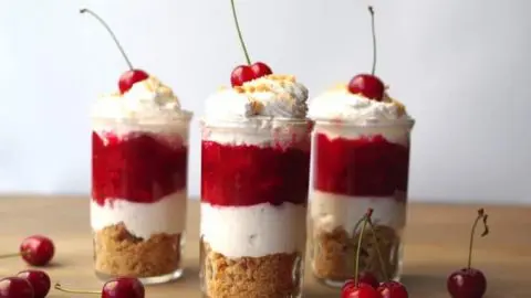 layered cherry pie dessert shots