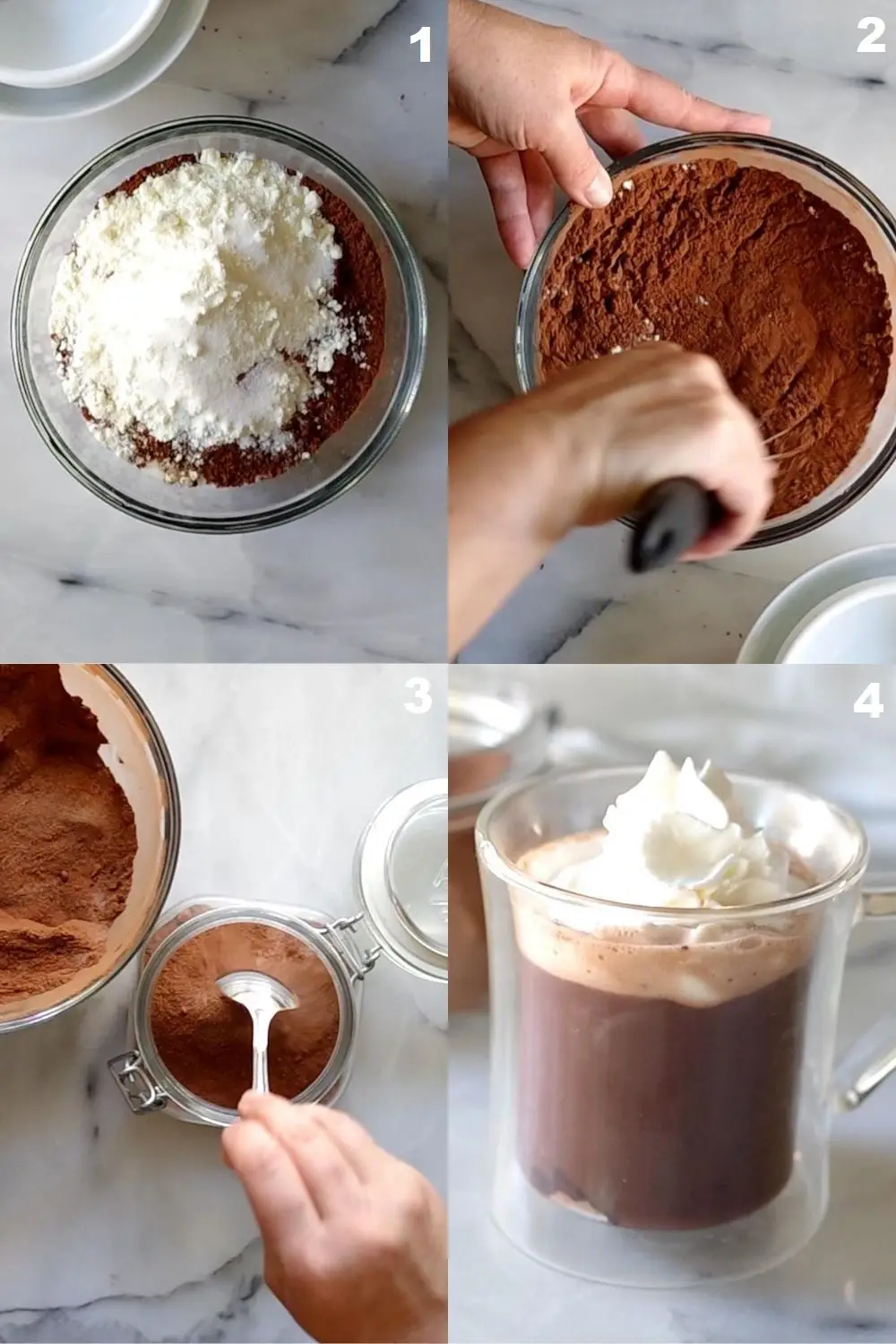 a collage of four photos showing how to make gluten free hot cocoa