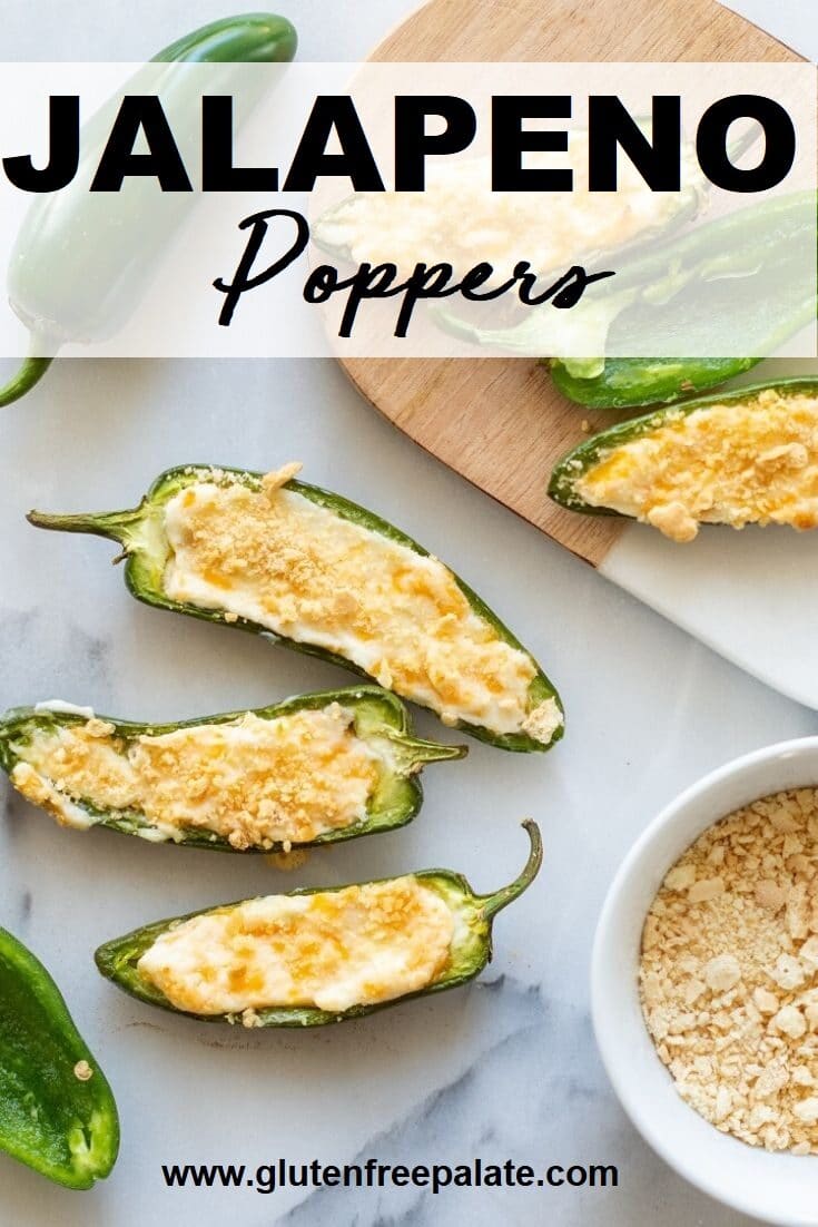 jalapeno poppers on a cutting board with a white bowl of crackers crumbs next to it with the text overlay jalapeno poppers