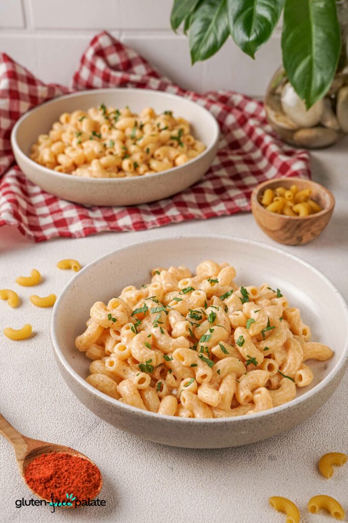 Gluten-free macaroni and cheese in bowls.