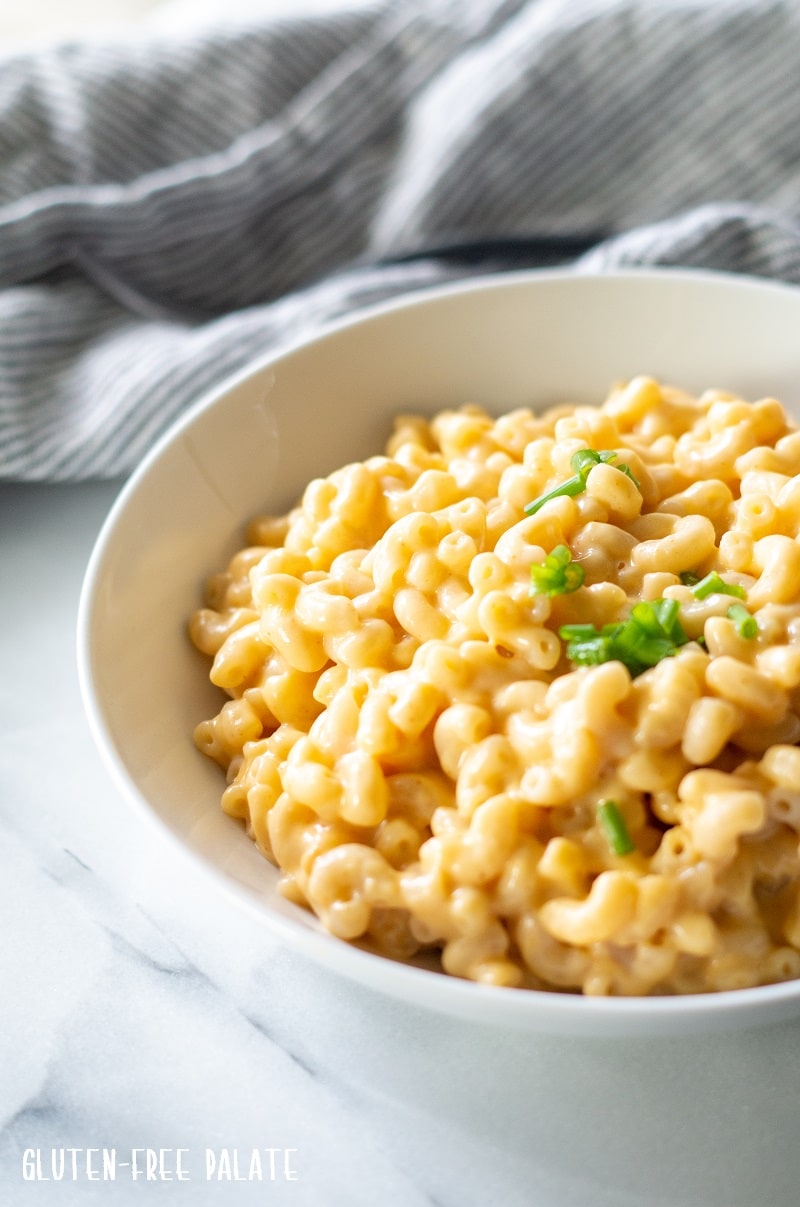 gluten-free mac and cheese in a white bowl