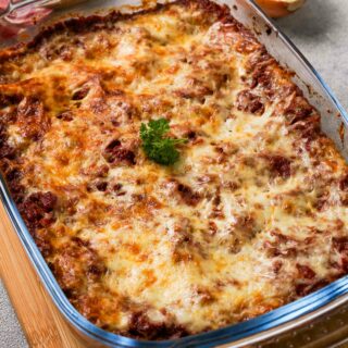 Gluten-Free lasanga in a casserole dish.