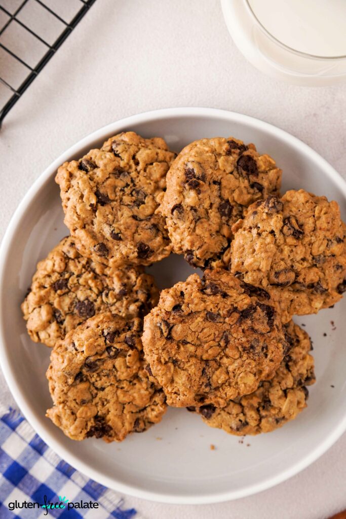 Close up of Gluten-Free oatmeal cookies in a white plate.
