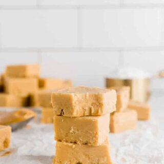 three piececs of peanut butter fudge stacked