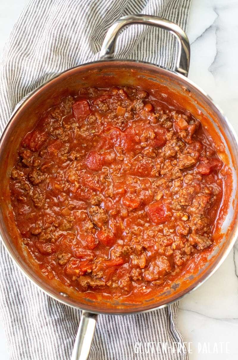 a pan of spaghetti sauce