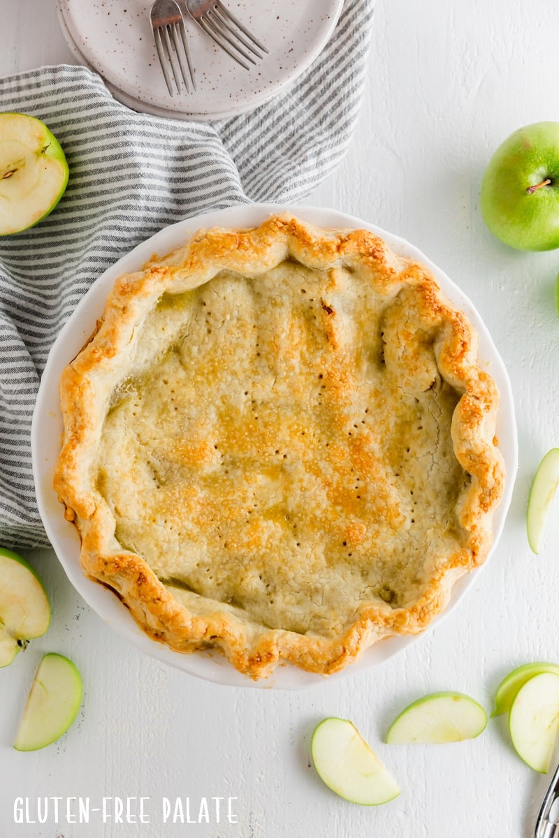 top down view of a whole gluten-free apple pie
