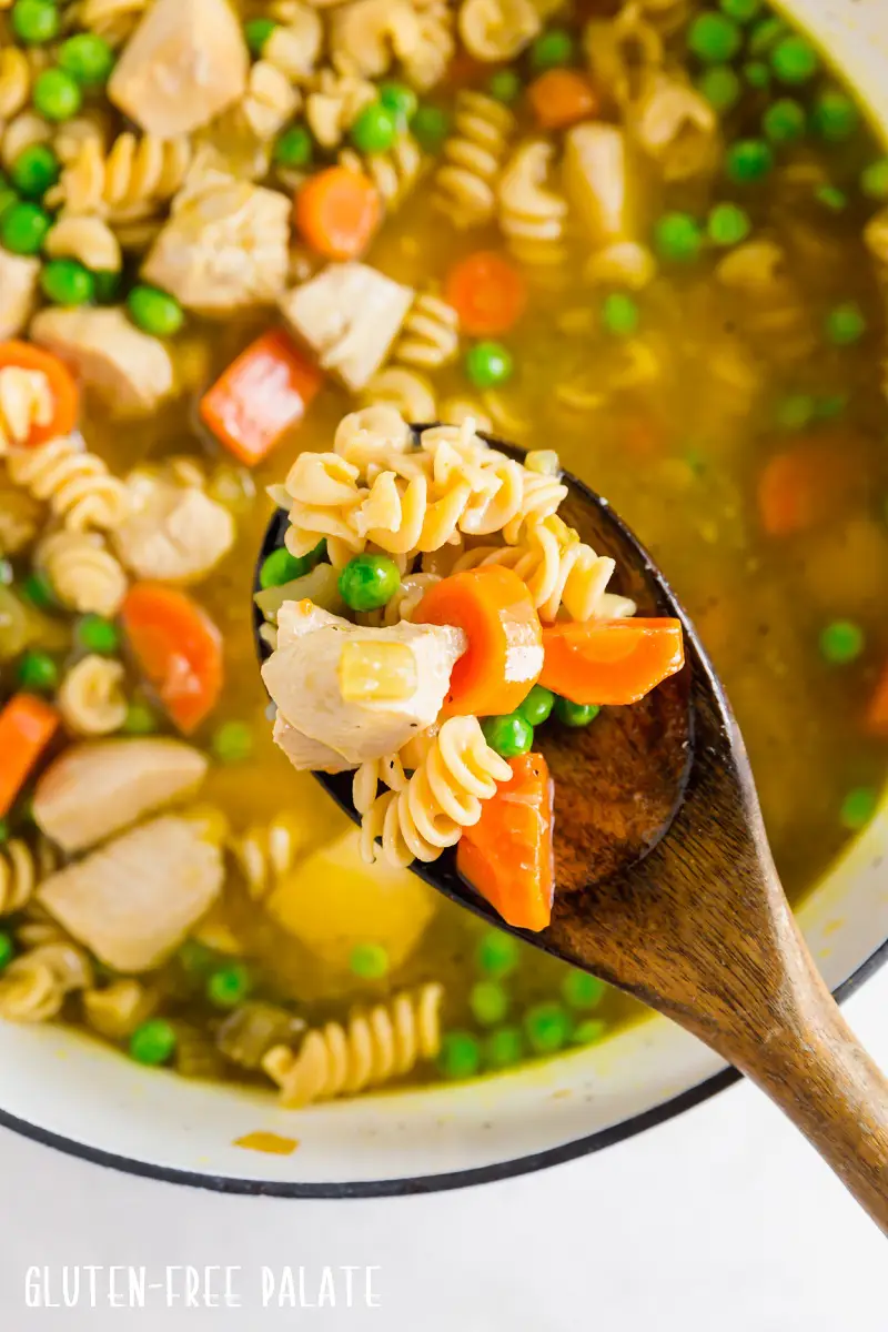 a spoonful of gluten-free chicken noodle soup