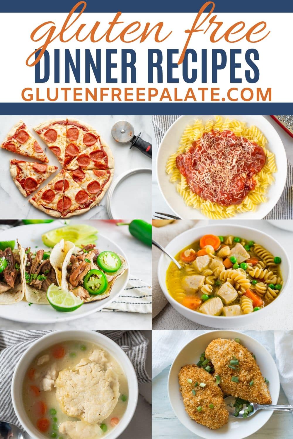 pinterest pin collage with the words gluten free dinner recipes at the top in text