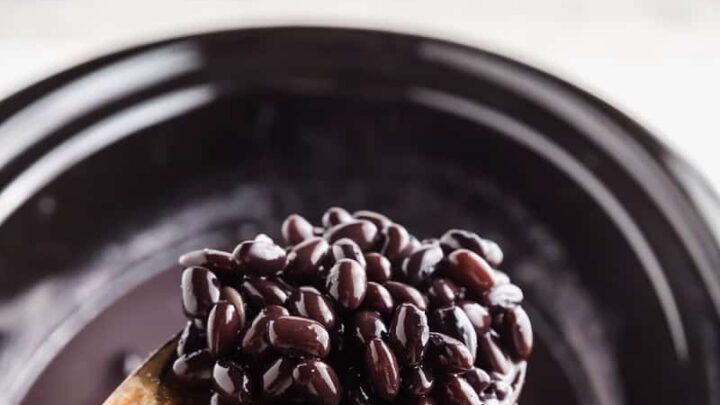 a wooden spoon ful of crockpot black beans