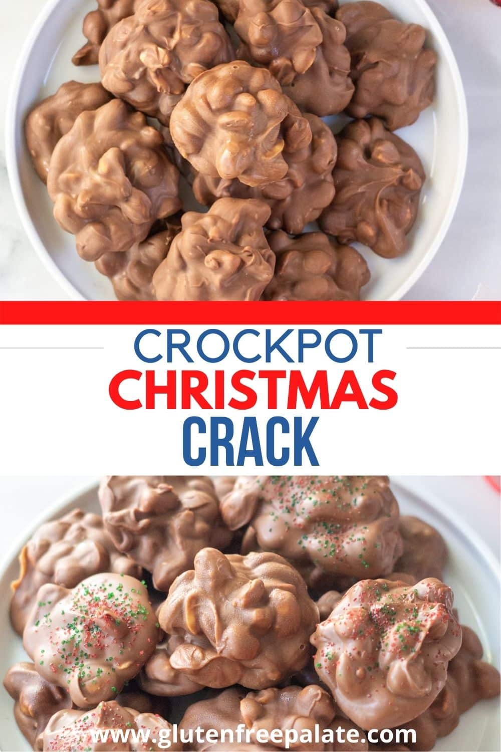 a pinterest pin collage of two photos of crockpot christmas crack