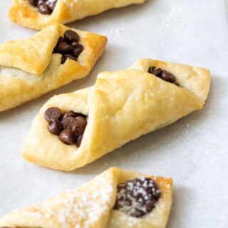 close up of gluten free puff pastry filled with nutella