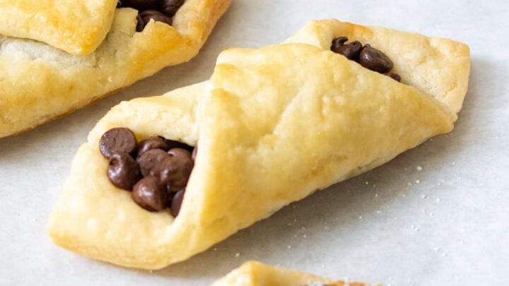 close up of gluten free puff pastry filled with nutella