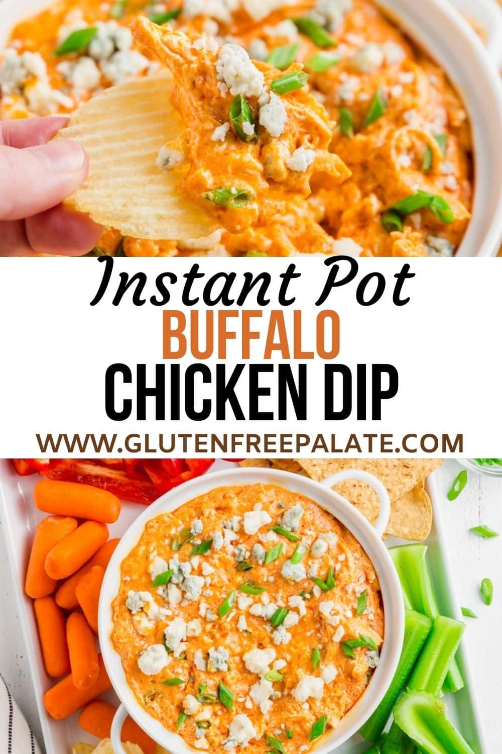 pinterest pin collage for instant pot buffalo chicken dip