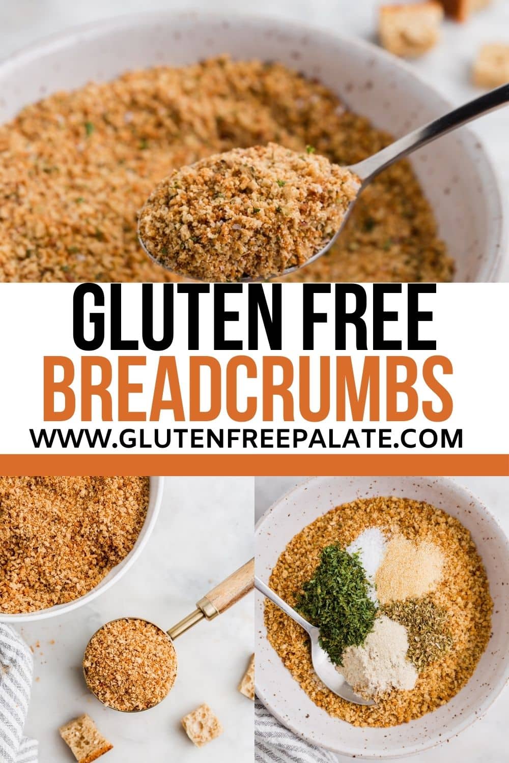 a pinterest pin collage of gluten free breadcrumbs