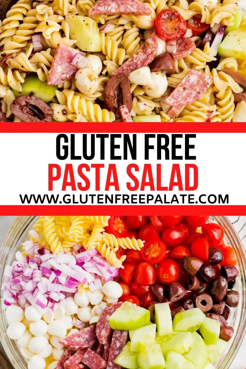 a pinterest pin collage for gluten free pasta salad