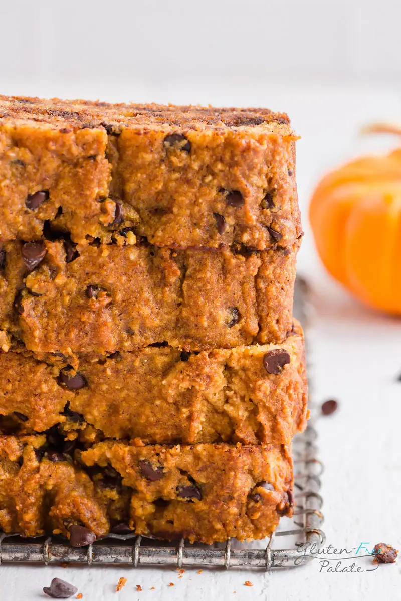 a close up view of the texture of paleo pumpkin bread