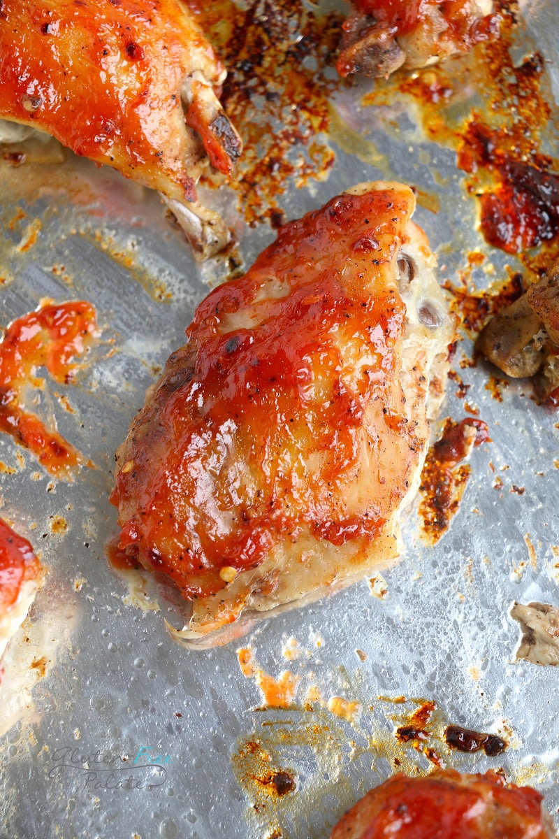 a gluten free chicken wing on a baking sheet