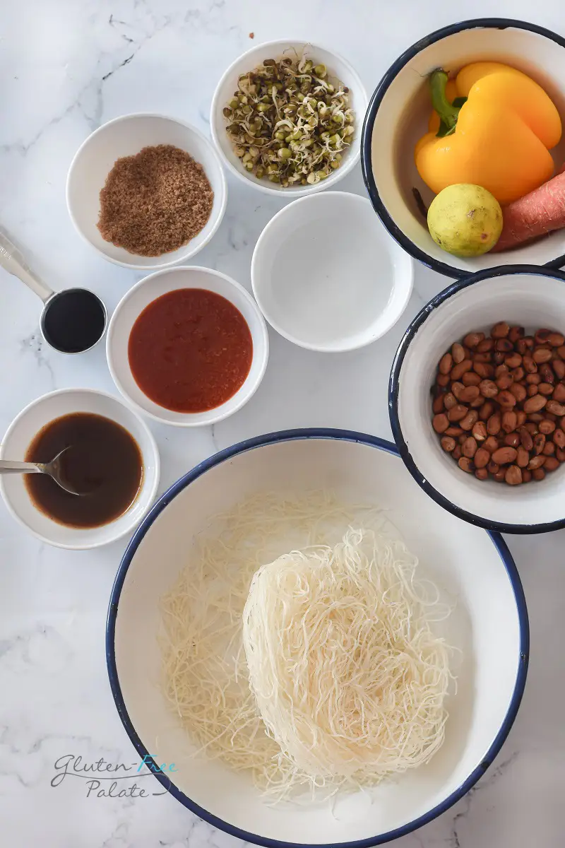 a top down view of ingredients in gluten free pad thai
