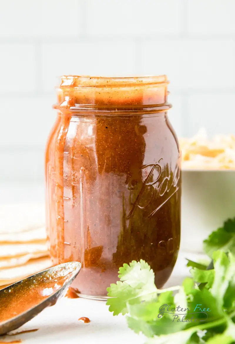 gluten-free enchilada sauce in a jar